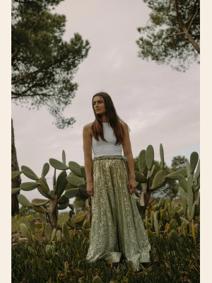 LONG SEQUIN SKIRT SOFT PISTACHIO