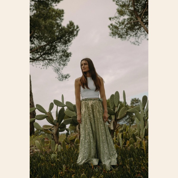LONG SEQUIN SKIRT SOFT PISTACHIO