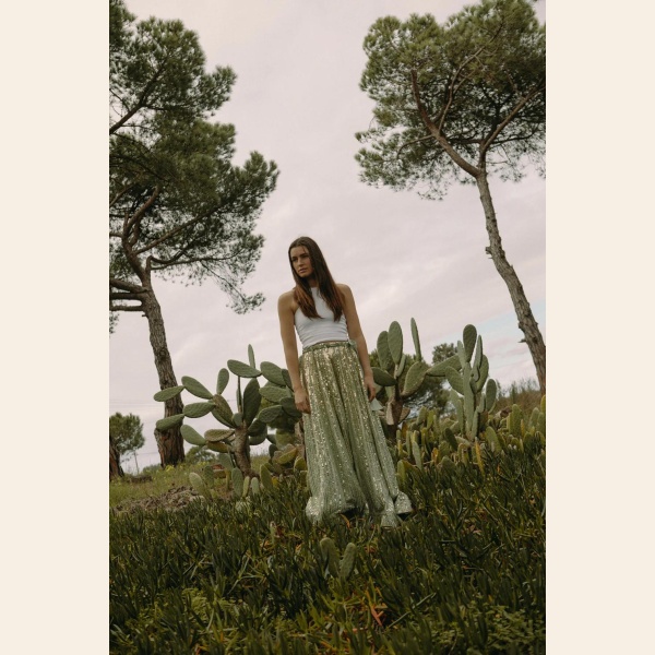 LONG SEQUIN SKIRT SOFT PISTACHIO - Bilde 2