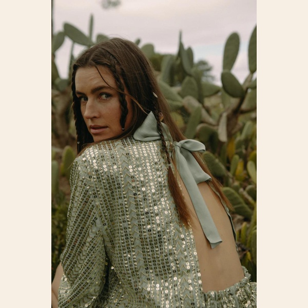 LONG SEQUIN SKIRT SOFT PISTACHIO - Bilde 3