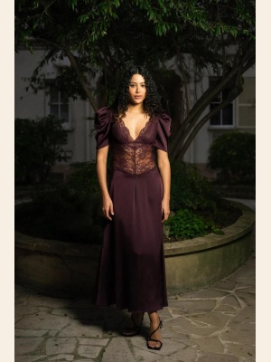 FRANCIS LACE MIDI DRESS BURGUNDY