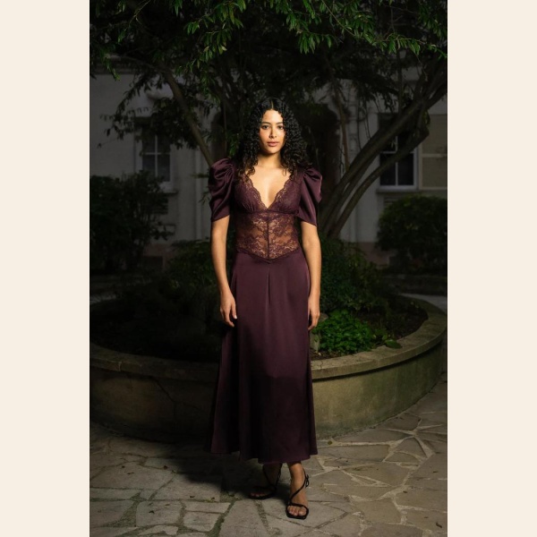 FRANCIS LACE MIDI DRESS BURGUNDY