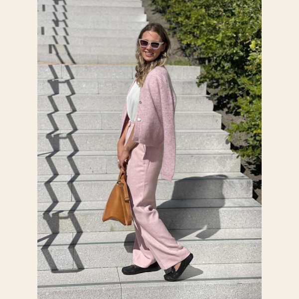ANDREA KNIT RIB CARDIGAN LS ROSE