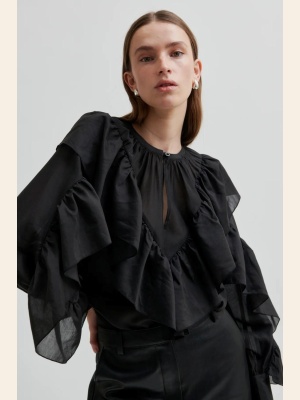 FRIA FRILL BLOUSE BLACK