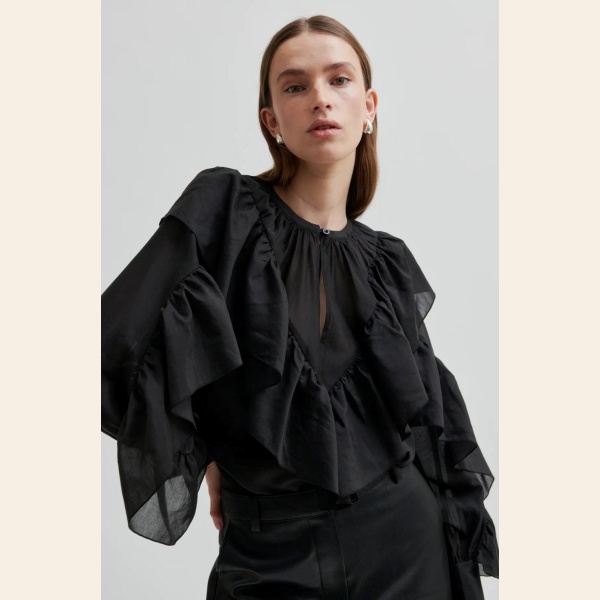 FRIA FRILL BLOUSE BLACK