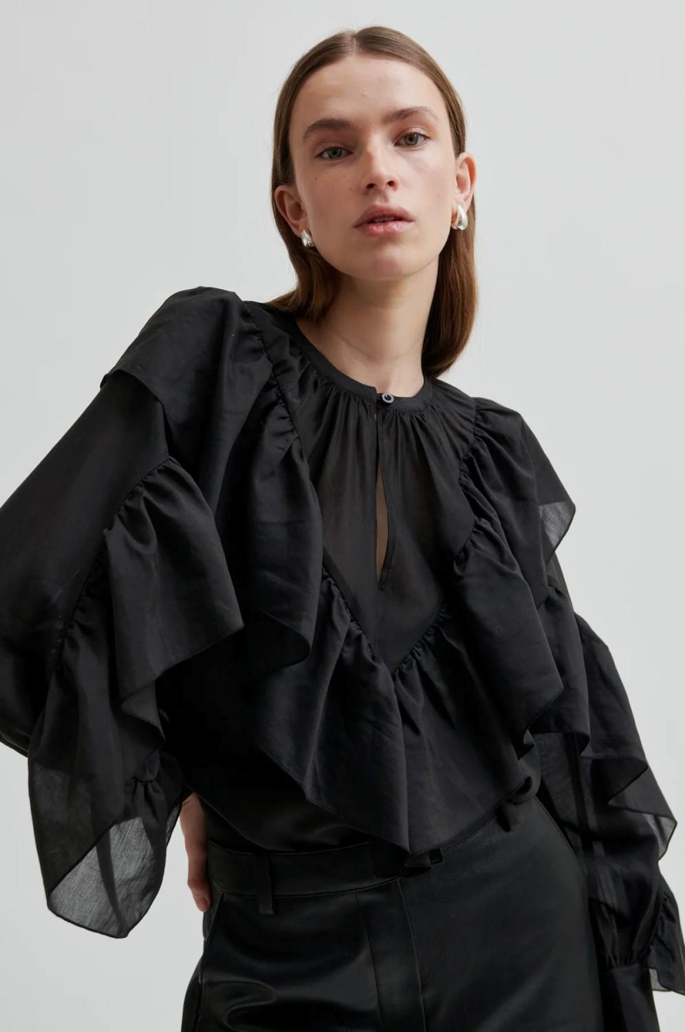 FRIA FRILL BLOUSE BLACK