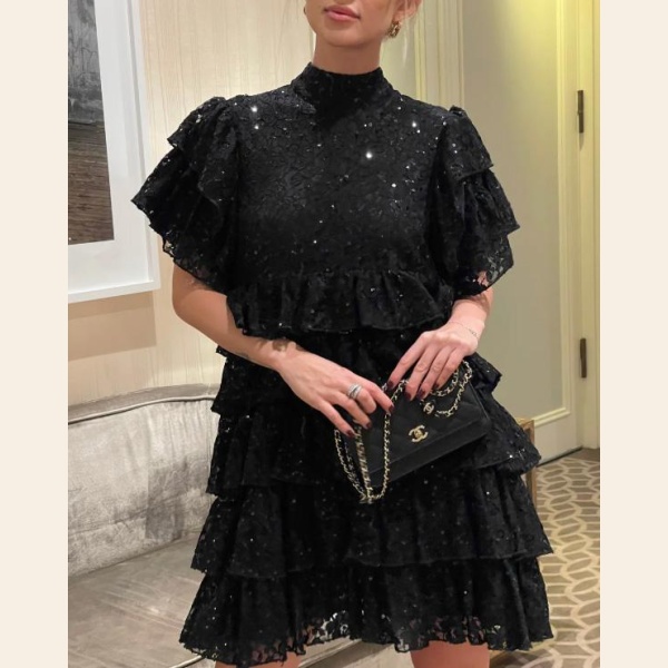 MAJESTY MINI DRESS BLACK LACE
