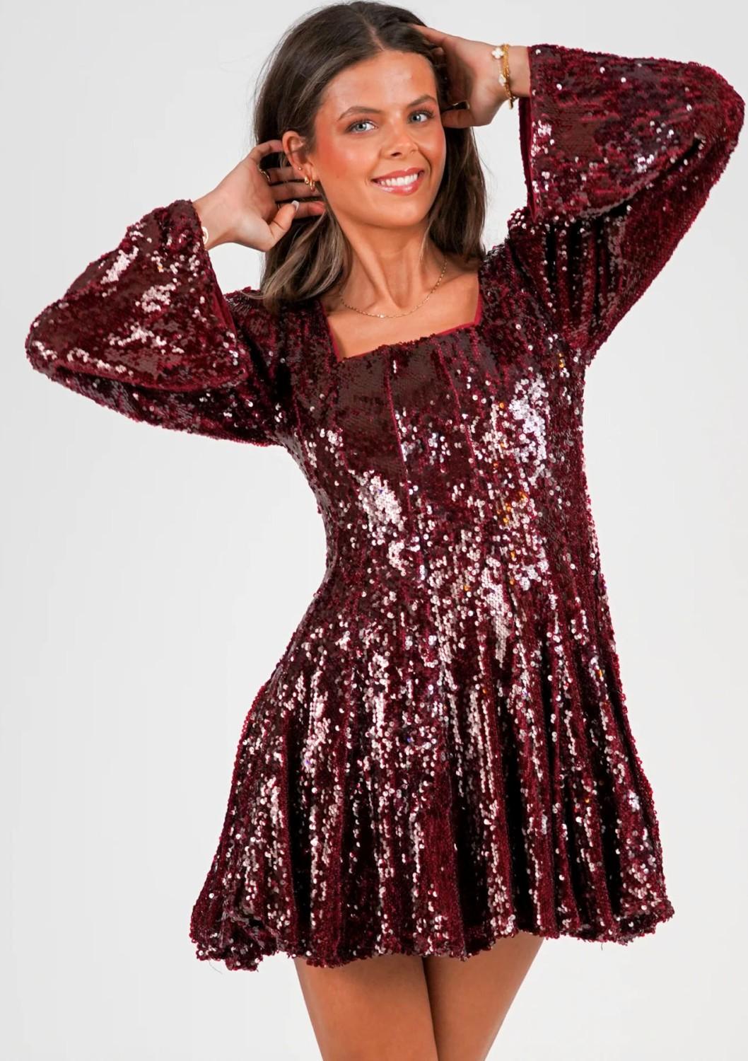 SOFIE SEQUIN DRESS BORDEAUX - Bilde 4