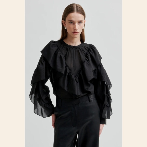 FRIA FRILL BLOUSE BLACK - Bilde 7