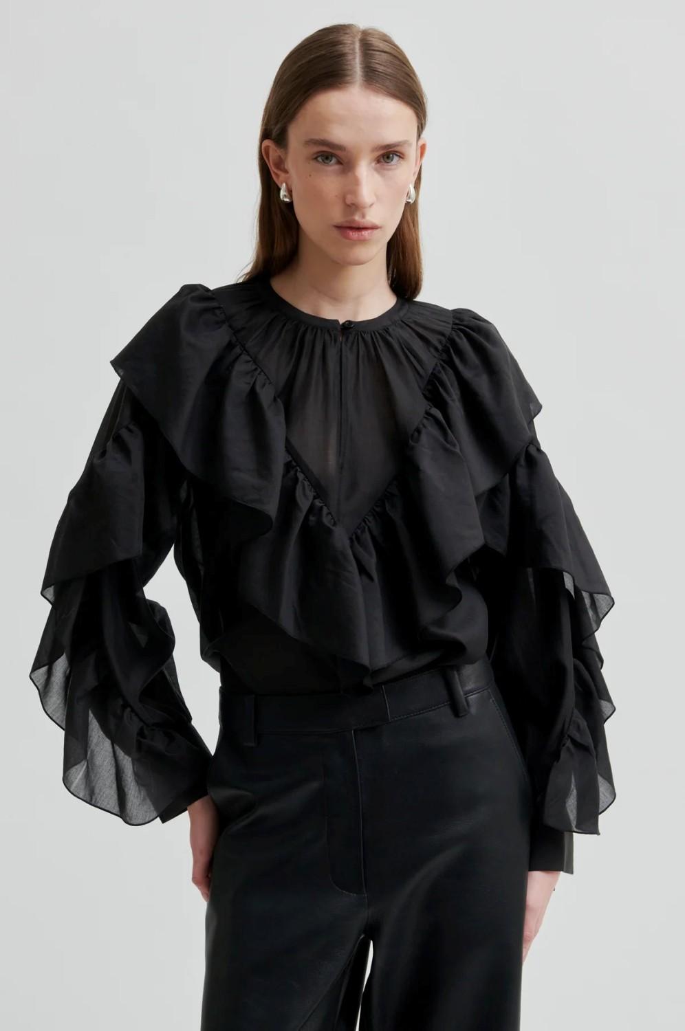 FRIA FRILL BLOUSE BLACK - Bilde 7