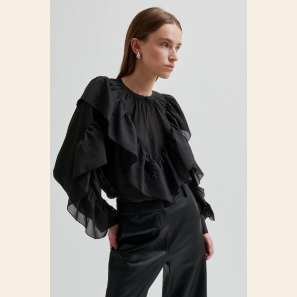 FRIA FRILL BLOUSE BLACK - Bilde 3