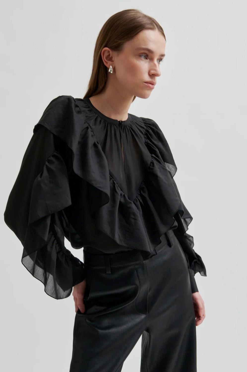 FRIA FRILL BLOUSE BLACK - Bilde 3
