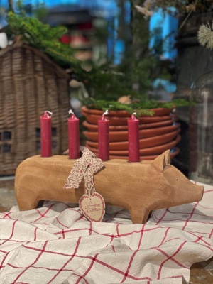 CANDLE HOLDER LARGE PIG NATURE