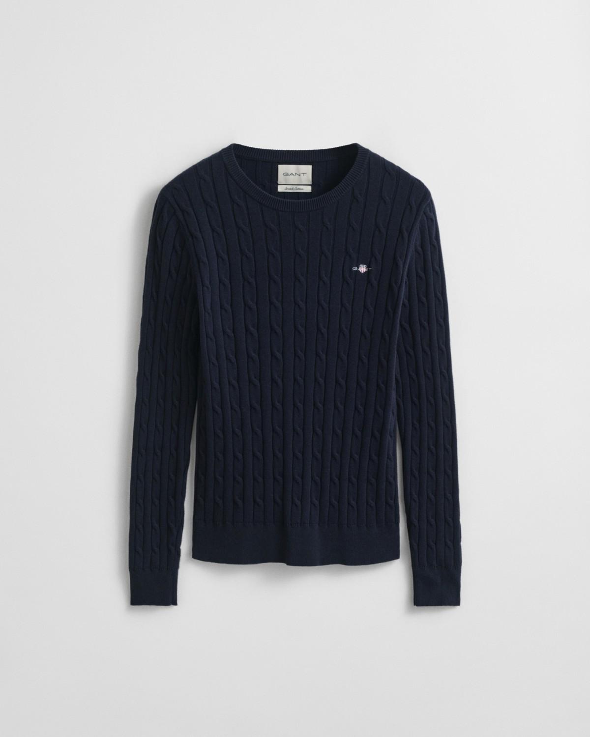 STRETCH COTTON CABLE C-NECK EVENING BLUE - Bilde 3