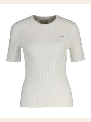 STRETCH COTTON CABLE C-NECK EGGSHELL KORT ARM