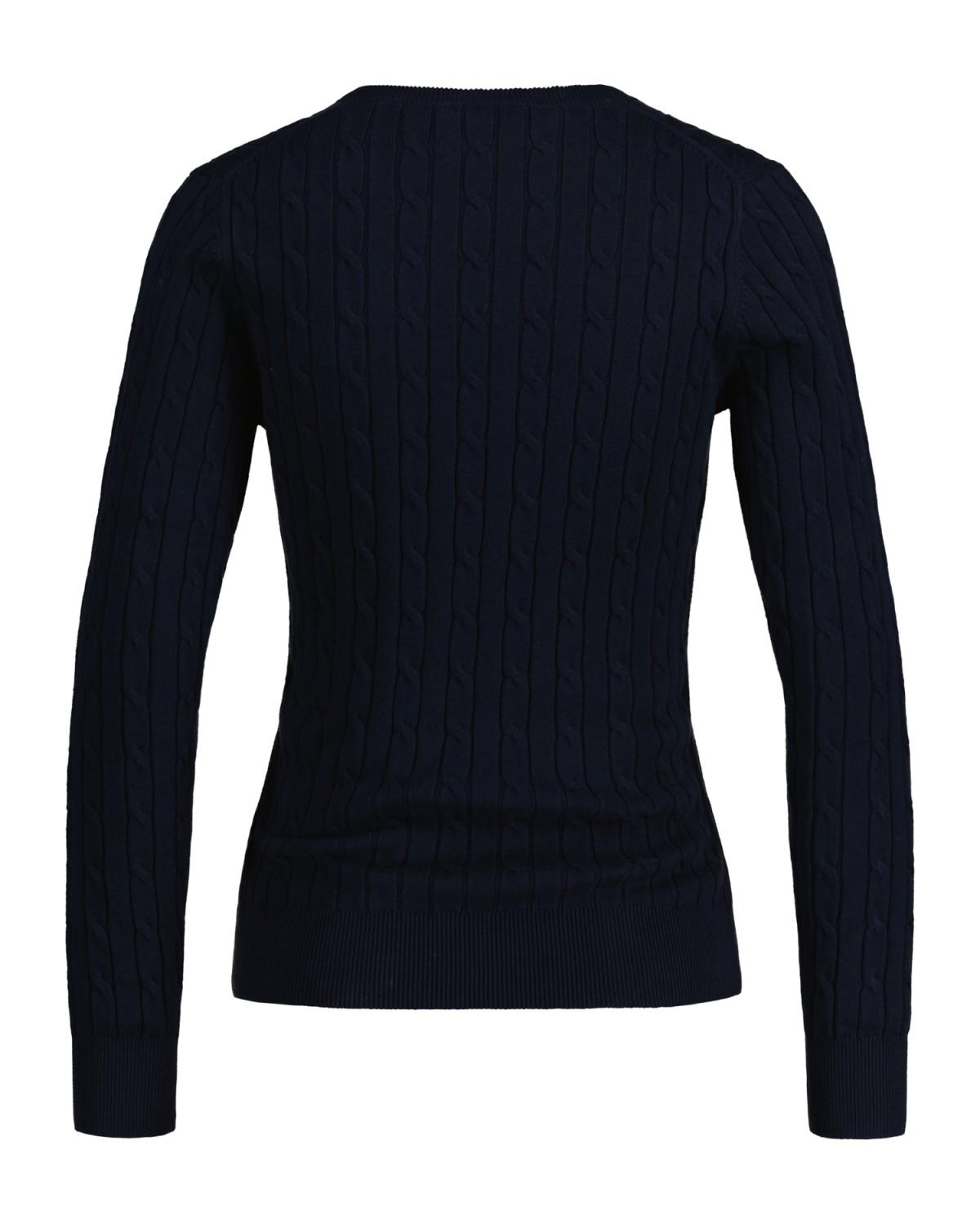 STRETCH COTTON CABLE C-NECK EVENING BLUE - Bilde 4