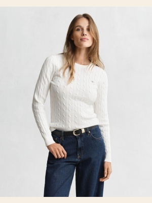 STRETCH COTTON CABLE C-NECK EGGSHELL