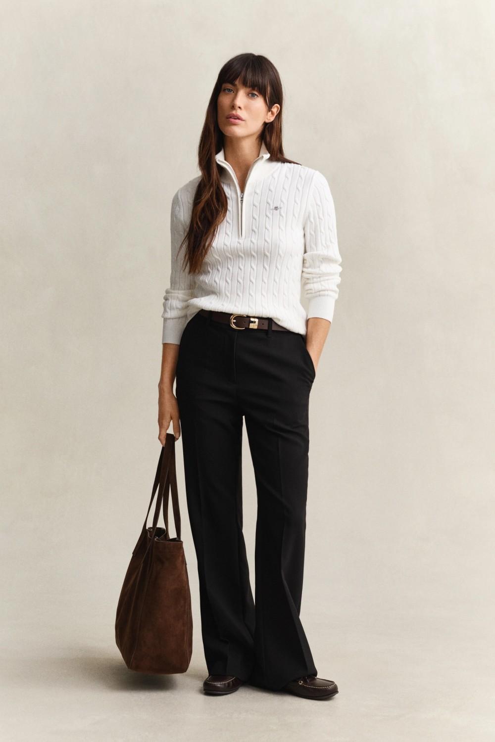 STRETCH COTTON CABLE HALF-ZIP EGGSHELL - Bilde 3