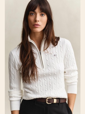 STRETCH COTTON CABLE HALF-ZIP EGGSHELL