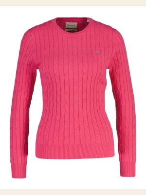 STRETCH COTTON CABLE C-NECK BRIGHT FUSCHIA