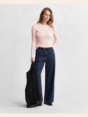 STRETCH COTTON CABLE C-NECK APRICOT PINK