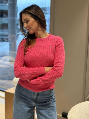 STRETCH COTTON CABLE C-NECK BRIGHT FUSCHIA