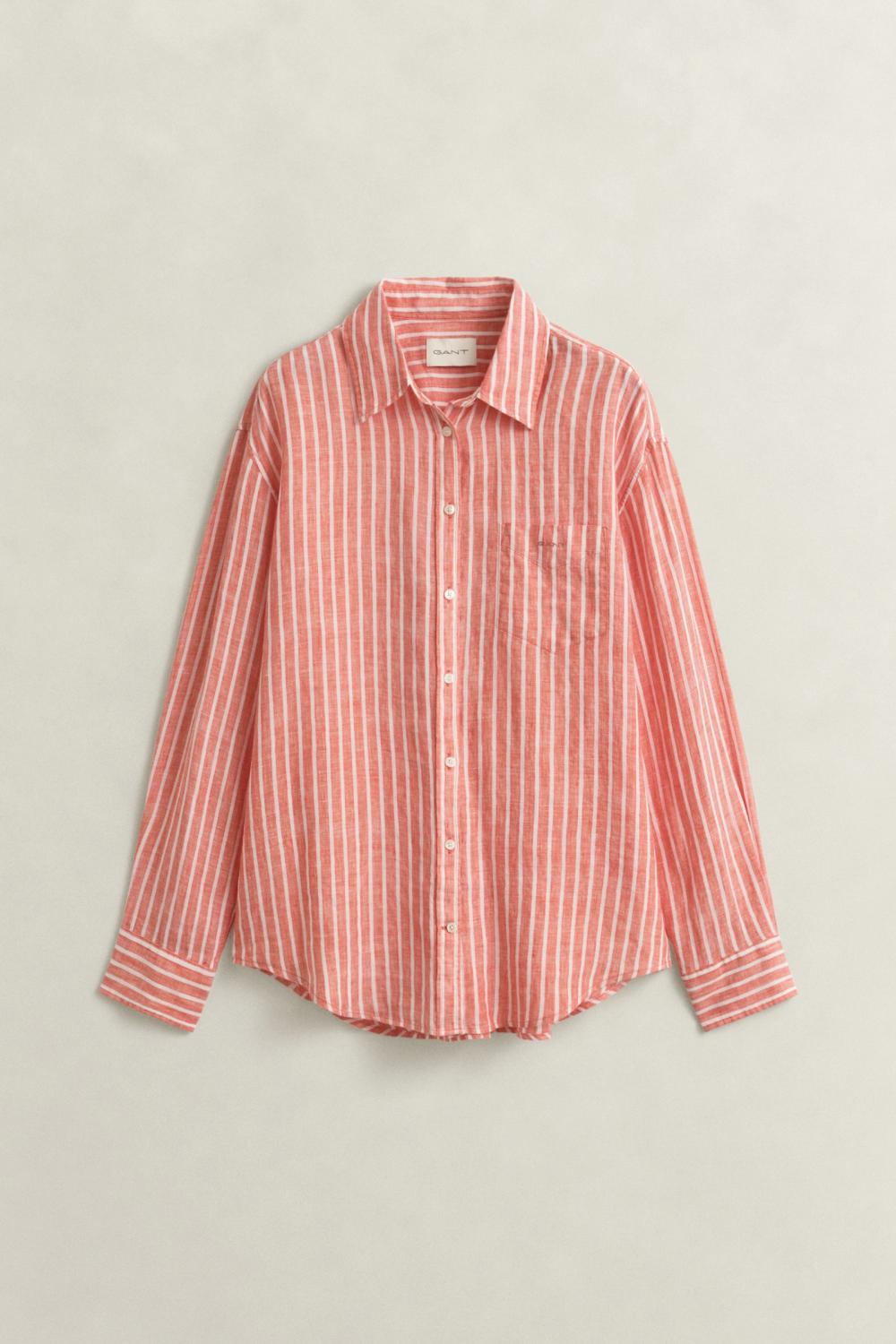REL STRIPED LINEN LS SHIRT CORAL - Bilde 6