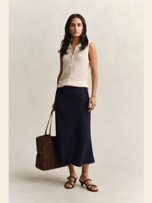 FLARED LINEN BLEND SKIRT BLACK