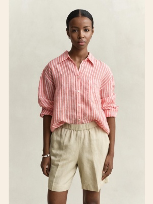 REL STRIPED LINEN LS SHIRT CORAL