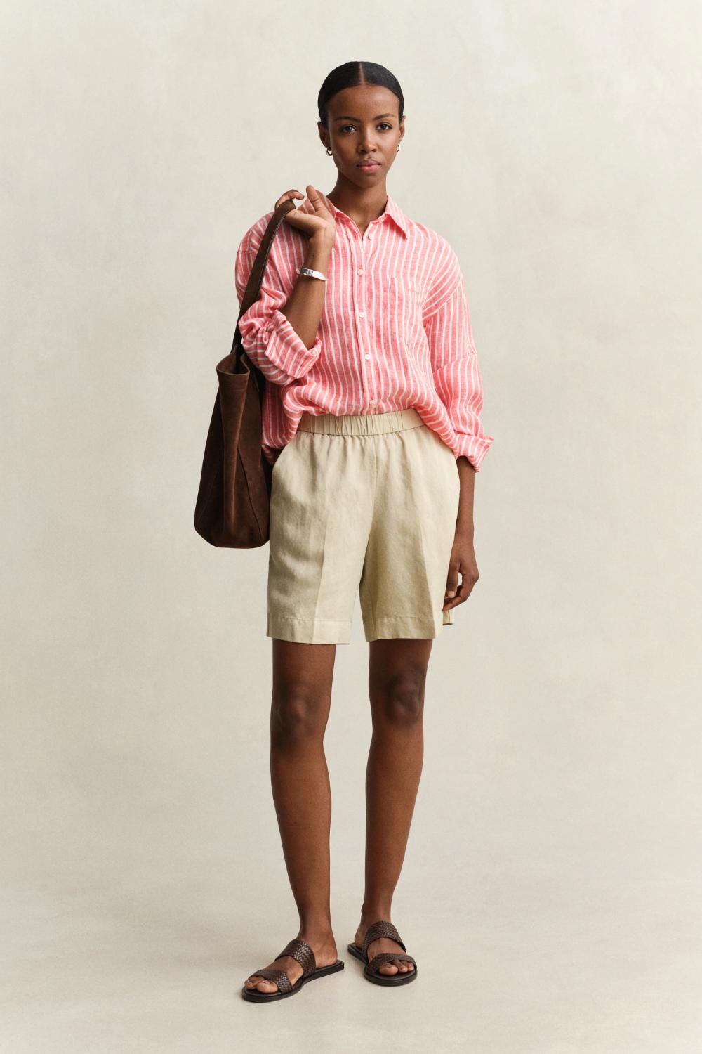 REL STRIPED LINEN LS SHIRT CORAL - Bilde 5