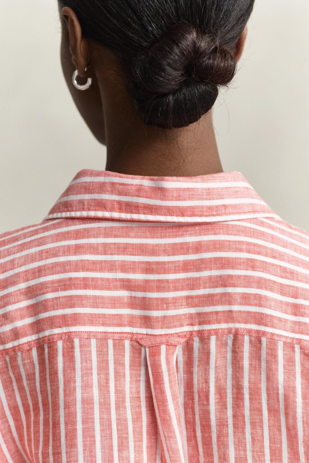 REL STRIPED LINEN LS SHIRT CORAL - Bilde 4