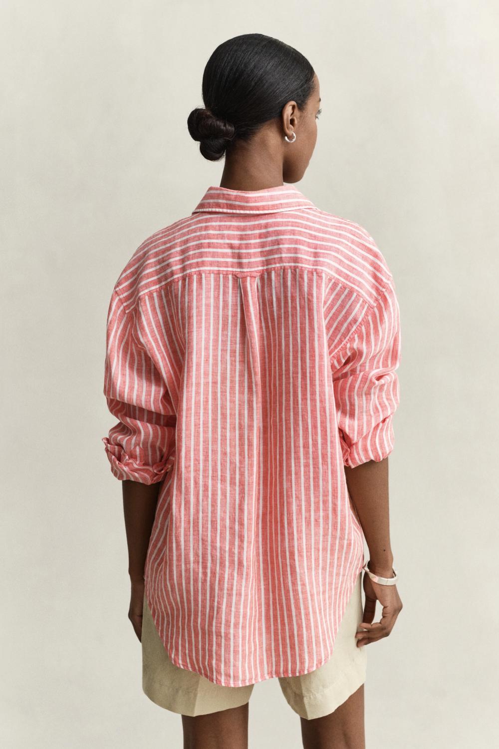 REL STRIPED LINEN LS SHIRT CORAL - Bilde 2