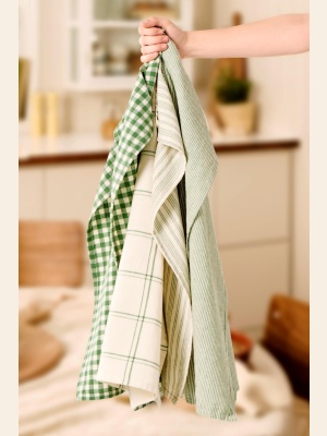 KJØKKENHÅNDKLE EMIL M/GRØNNE TYNNE STRIPER