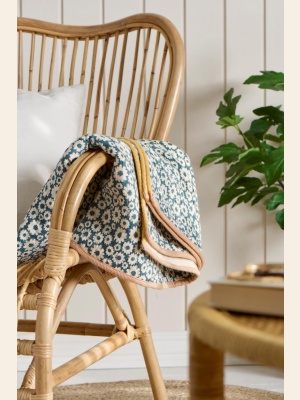 PLAID VIGGA M/PETROL PRINT DOBBELVÆVET 130X170