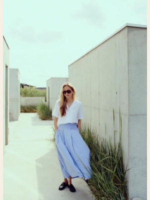 PD NIKKI POPLIN STRIPE SKIRT BLUE GLOW