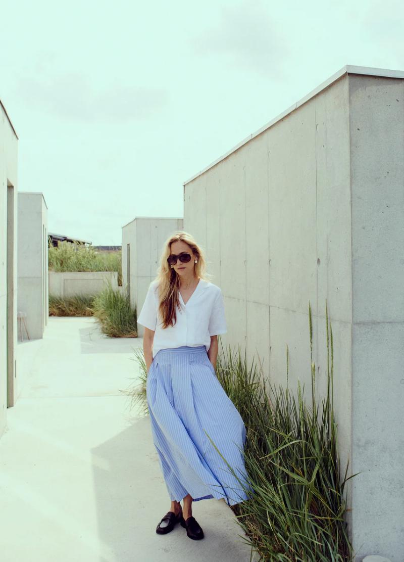 PD NIKKI POPLIN STRIPE SKIRT BLUE GLOW