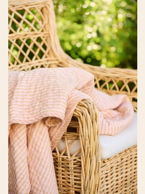 QUILT M/MUSTARD OG LYSERØDE STRIPER