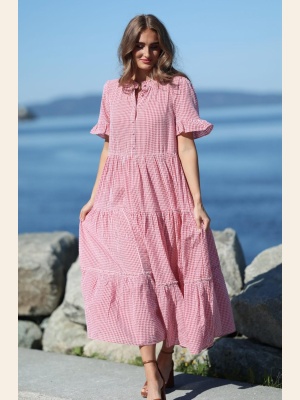 AMBROSIA LONG RED CHECK SEERSUCKER
