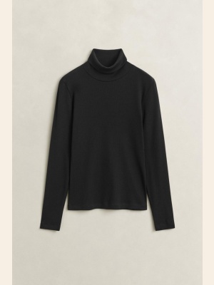 SLIM RIBBED LS TURTLENECK BLACK