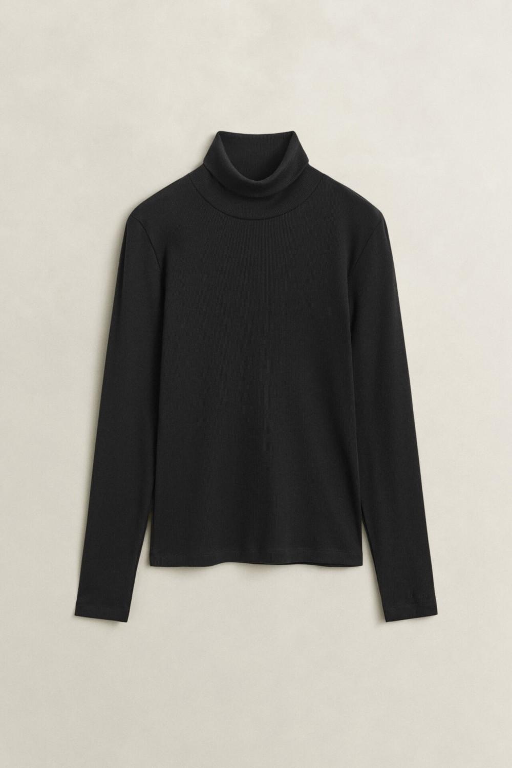 SLIM RIBBED LS TURTLENECK BLACK