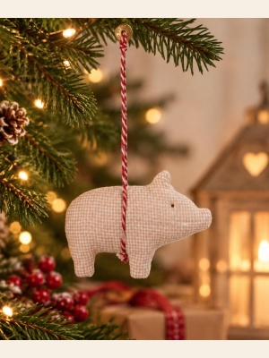 FABRIC ORNAMENT - PIG - CHECKER - POWDER