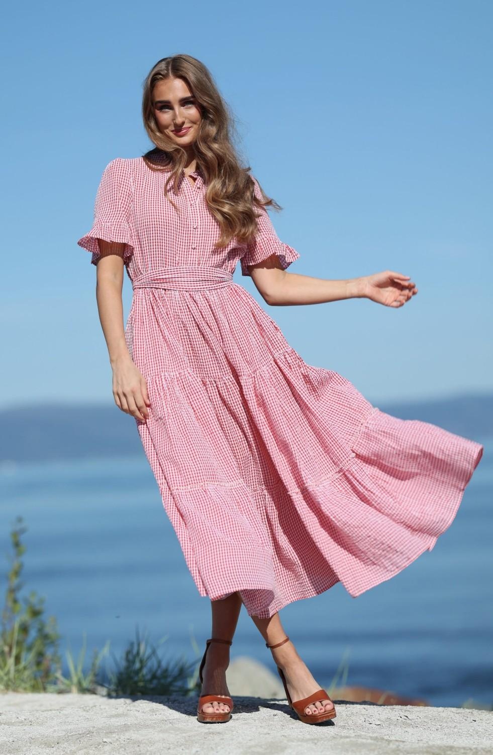 AMBROSIA LONG RED CHECK SEERSUCKER - Bilde 6