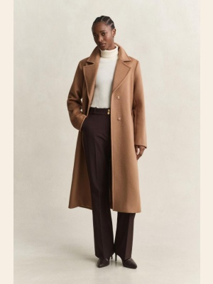 BELTED WOOL BLEND COAT CAMEL