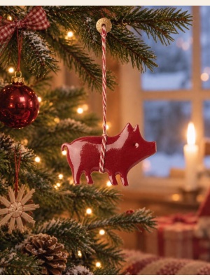 METAL ORNAMENT PIG RED