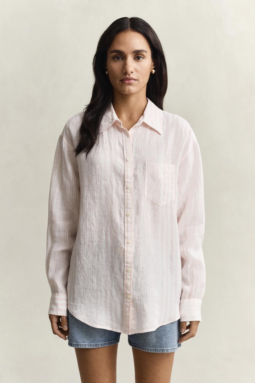 REL STRIPED LINEN LS SHIRT LIGHT PINK - Bilde 7