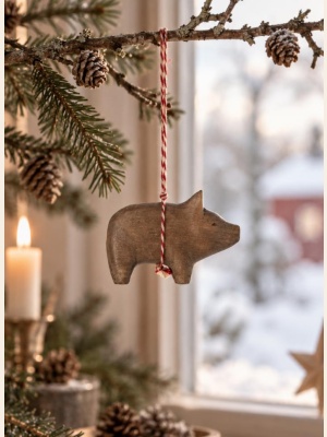 WOODEN ORNAMENT PIG NATURE