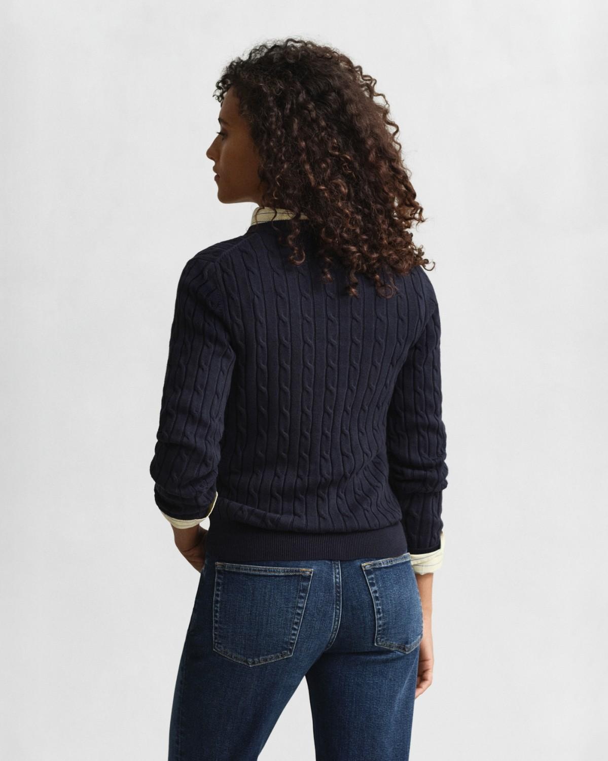 STRETCH COTTON CABLE C-NECK EVENING BLUE - Bilde 5